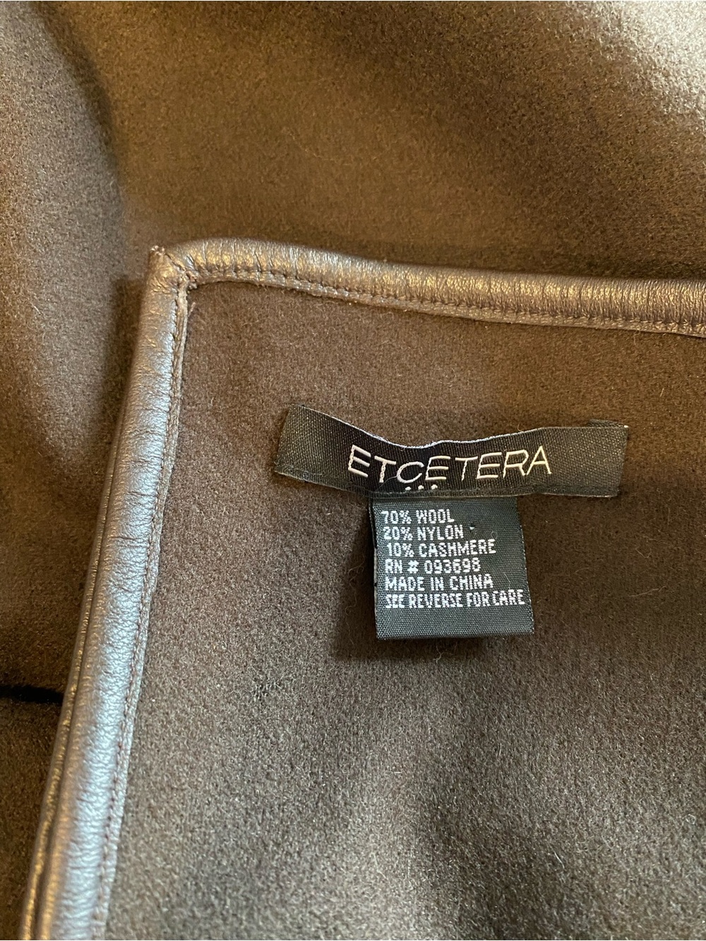 Etcetera Women's Brown Wool-Cashmere Blend leather trimmed wrap / throw 84”x 28”